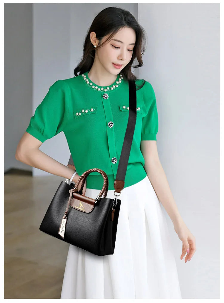 Elegant Women's Handbag with Unique Handle – Spacious Tote with Adjustable Shoulder Strap