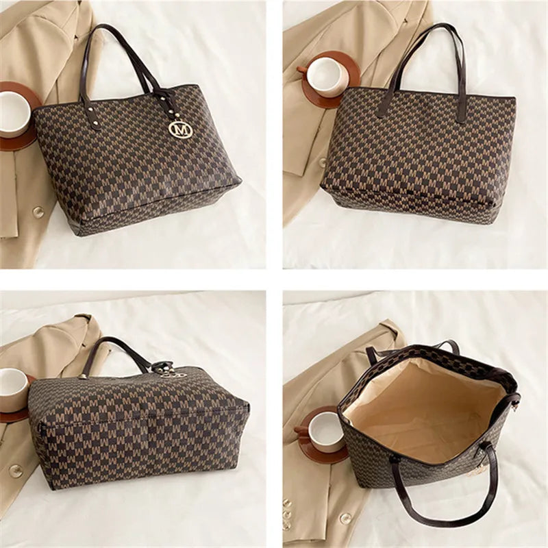 Printed PU Leather Tote Bag for Women – Large Capacity Commuter & College Handbag