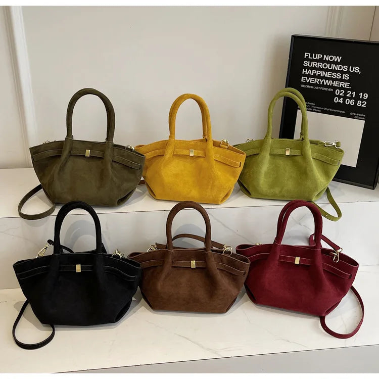 Matte Suede Leather Tote Bag for Women – Large Capacity Retro Shoulder & Crossbody Handbag