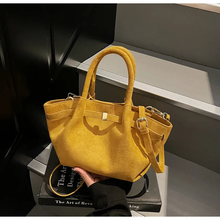 Matte Suede Leather Tote Bag for Women – Large Capacity Retro Shoulder & Crossbody Handbag