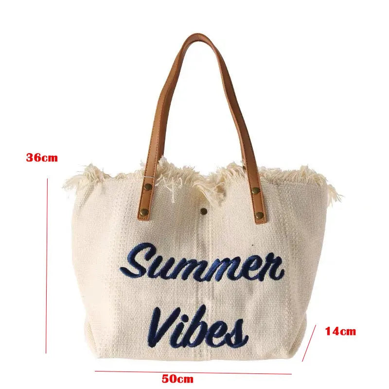 Summer Vibes Beach Tote Bag – Large Tassel Shoulder Bag