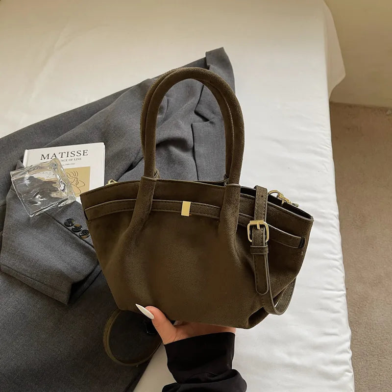 Matte Suede Leather Tote Bag for Women – Large Capacity Retro Shoulder & Crossbody Handbag