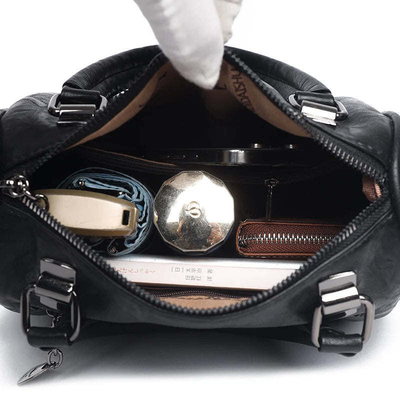 Soft Leather Tote Bag for Women – Large Capacity Retro Shoulder & Crossbody Handbag