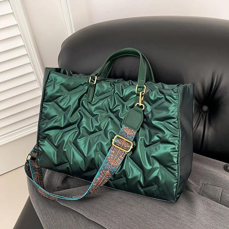 Padded Quilted Tote Bag for Women – Lightweight Nylon Large Capacity Shoulder & Crossbody Bag