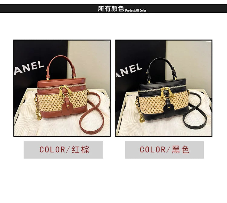 Woven Raffia Mini Handbag – Top Handle & Single-Shoulder Bag