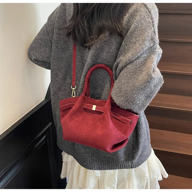 Matte Suede Leather Tote Bag for Women – Large Capacity Retro Shoulder & Crossbody Handbag