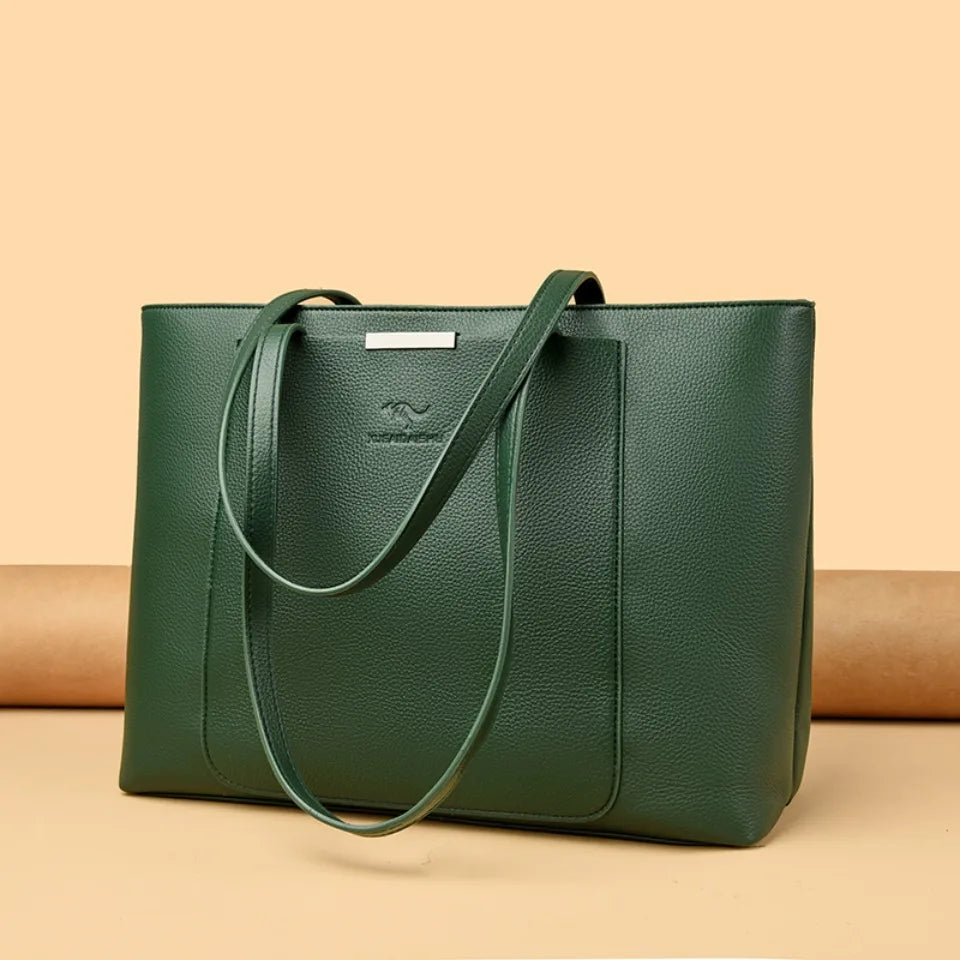 Large Capacity PU Leather Tote Bag for Women – Minimalist Shoulder Handbag for Work & Daily Commute