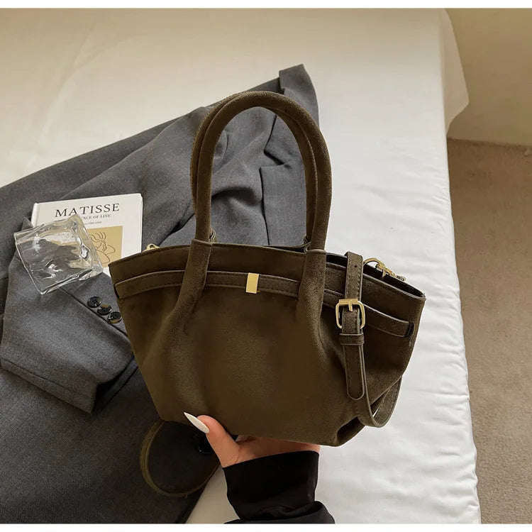 Matte Suede Leather Tote Bag for Women – Large Capacity Retro Shoulder & Crossbody Handbag
