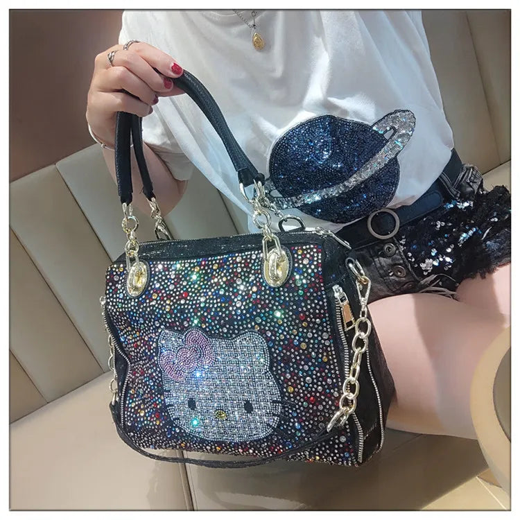 Crystal Diamond Cartoon-Style Handbag – Women’s Shoulder Bag (Large Capacity)