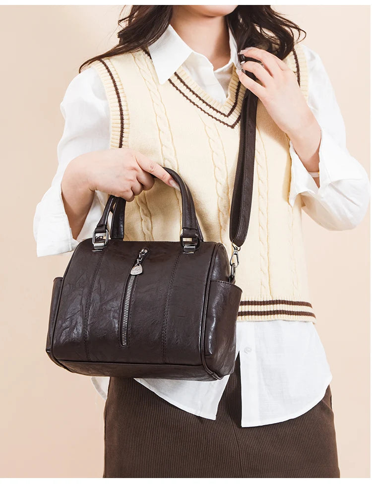 Soft Leather Tote Bag for Women – Large Capacity Retro Shoulder & Crossbody Handbag