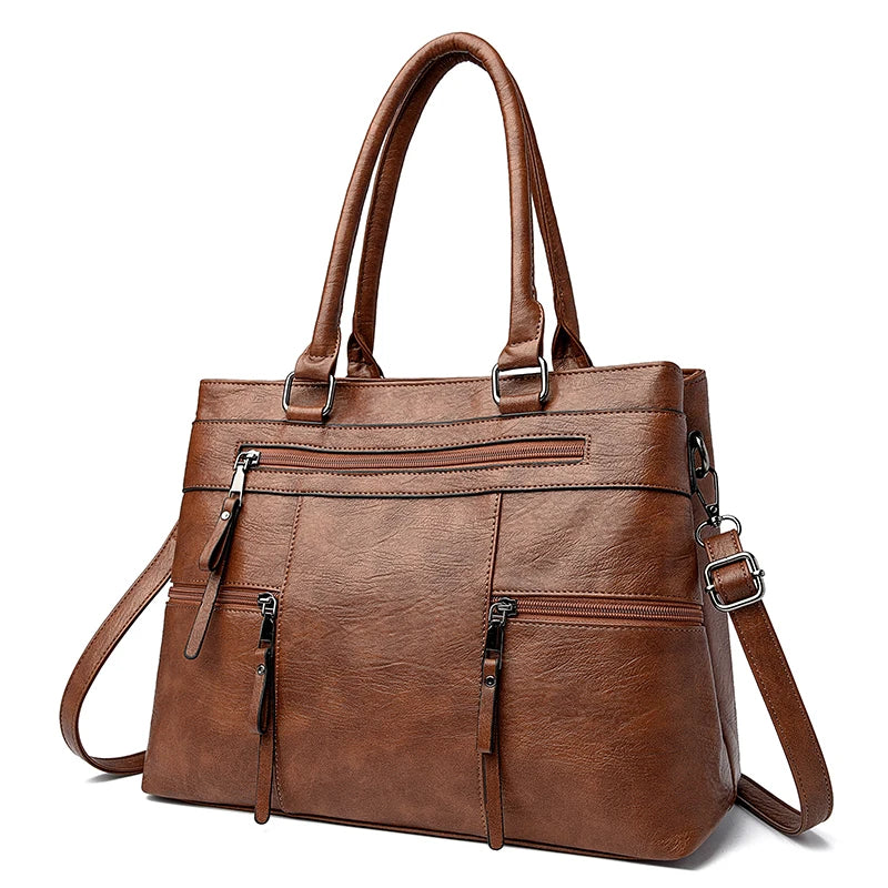 Vintage Zip Women’s Handbag with Detachable Shoulder Strap