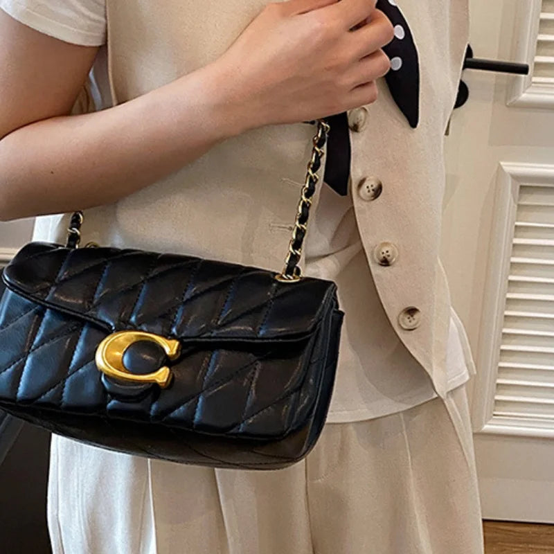 High-End Feminine Chain Crossbody Bag – Diamond Pattern Small Square Handbag