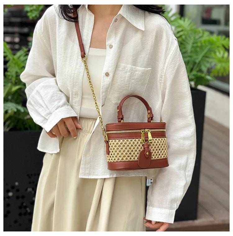 Woven Raffia Mini Handbag – Top Handle & Single-Shoulder Bag