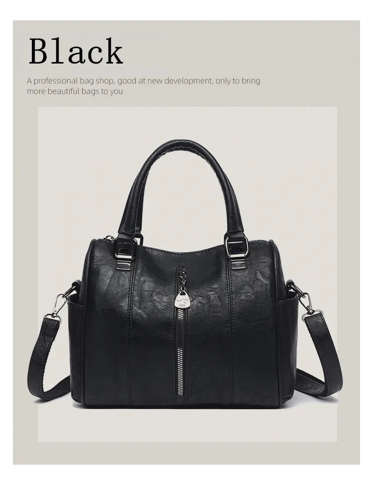 Soft Leather Tote Bag for Women – Large Capacity Retro Shoulder & Crossbody Handbag