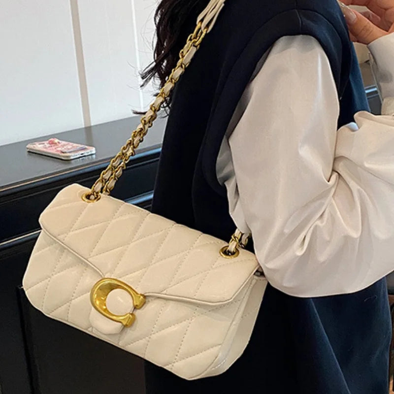 High-End Feminine Chain Crossbody Bag – Diamond Pattern Small Square Handbag