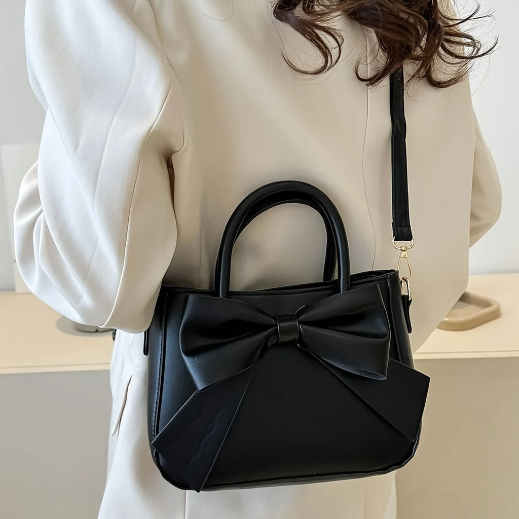 Elegant Bow Detail Handbag – Top Handle & Detachable Shoulder Strap