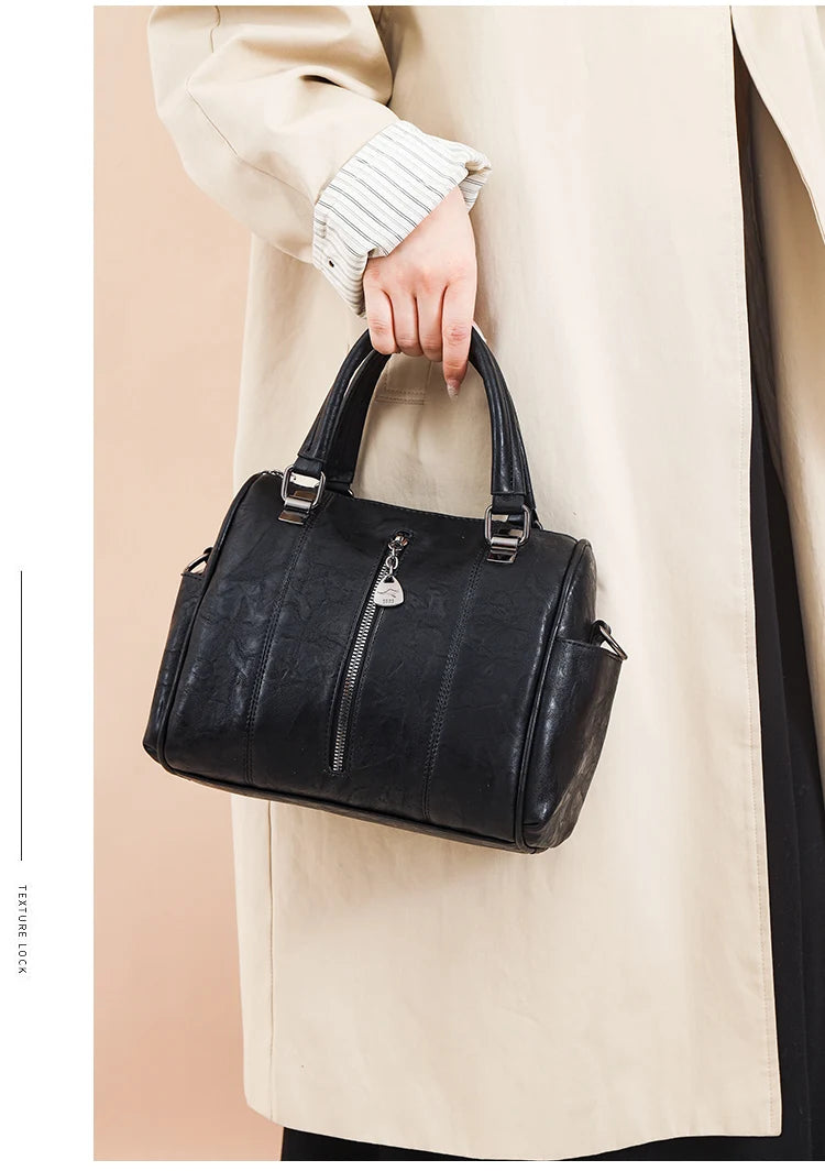 Soft Leather Tote Bag for Women – Large Capacity Retro Shoulder & Crossbody Handbag