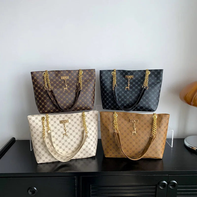 Textured Soft Leather Tote Bag – Large Capacity Shoulder Bag with Accessories