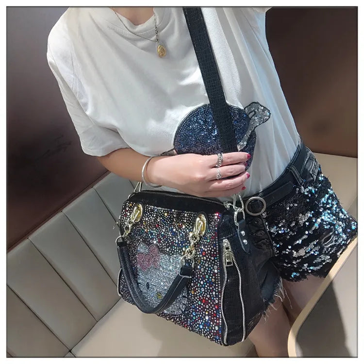 Crystal Diamond Cartoon-Style Handbag – Women’s Shoulder Bag (Large Capacity)