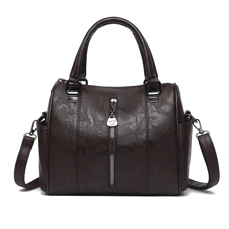 Soft Leather Tote Bag for Women – Large Capacity Retro Shoulder & Crossbody Handbag