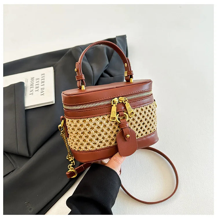 Woven Raffia Mini Handbag – Top Handle & Single-Shoulder Bag