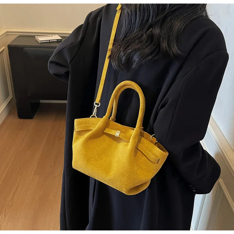 Matte Suede Leather Tote Bag for Women – Large Capacity Retro Shoulder & Crossbody Handbag