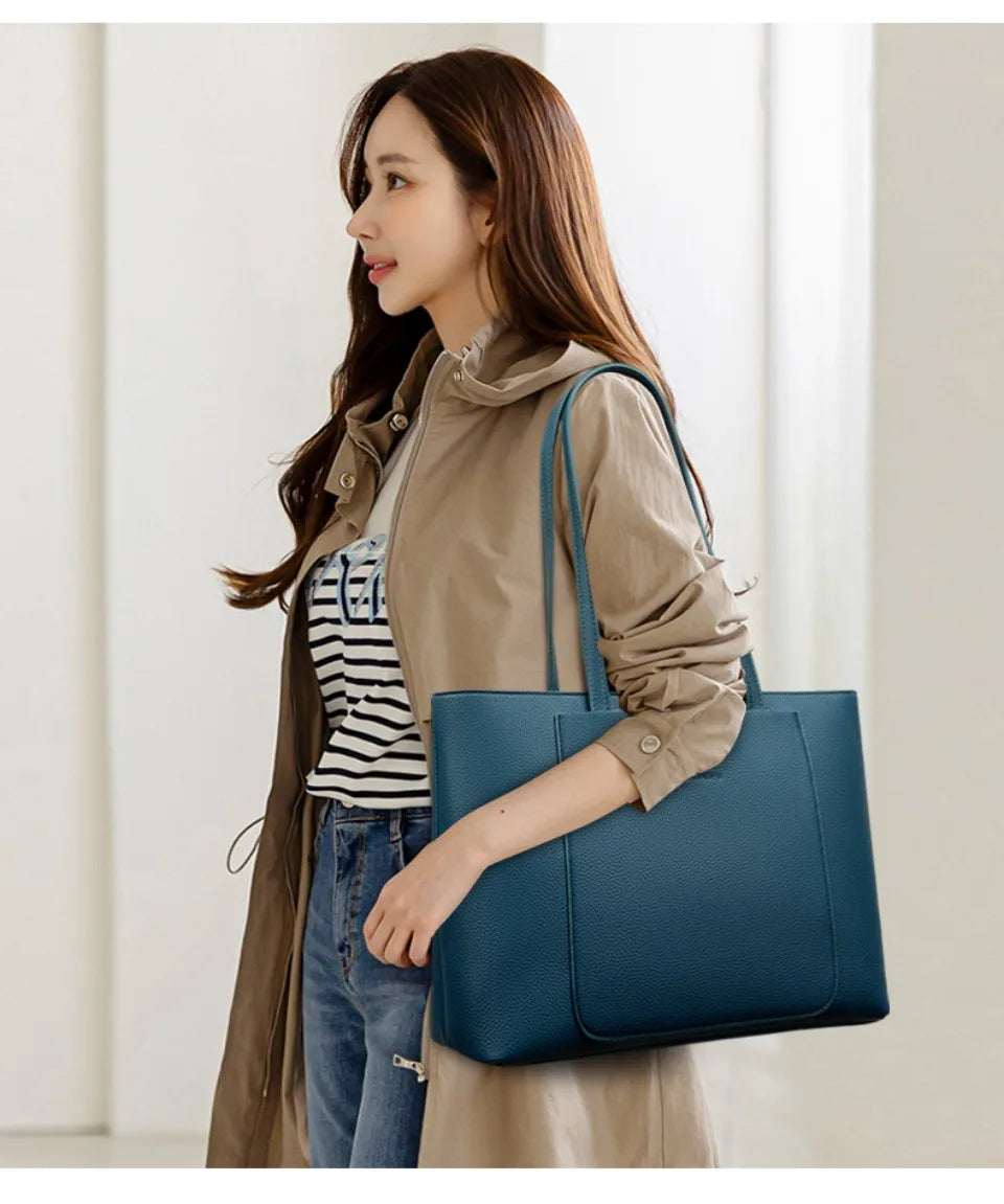 Large Capacity PU Leather Tote Bag for Women – Minimalist Shoulder Handbag for Work & Daily Commute
