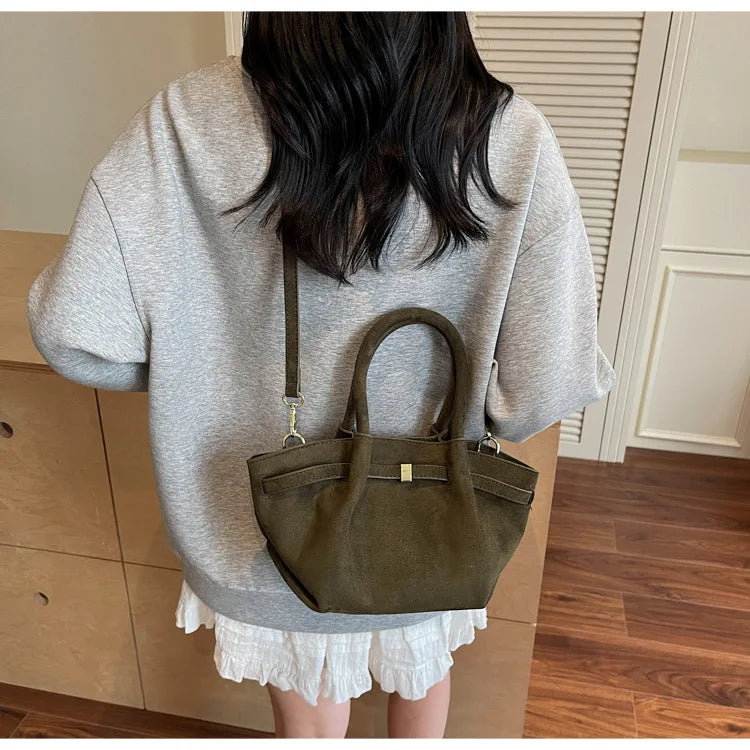 Matte Suede Leather Tote Bag for Women – Large Capacity Retro Shoulder & Crossbody Handbag