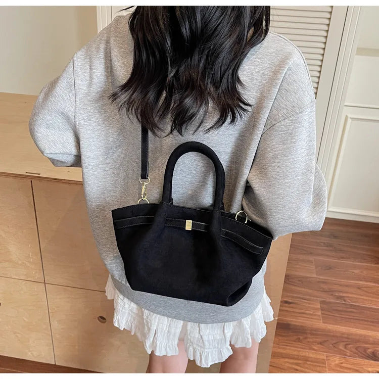 Matte Suede Leather Tote Bag for Women – Large Capacity Retro Shoulder & Crossbody Handbag