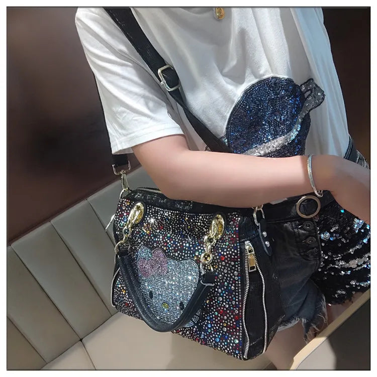 Crystal Diamond Cartoon-Style Handbag – Women’s Shoulder Bag (Large Capacity)