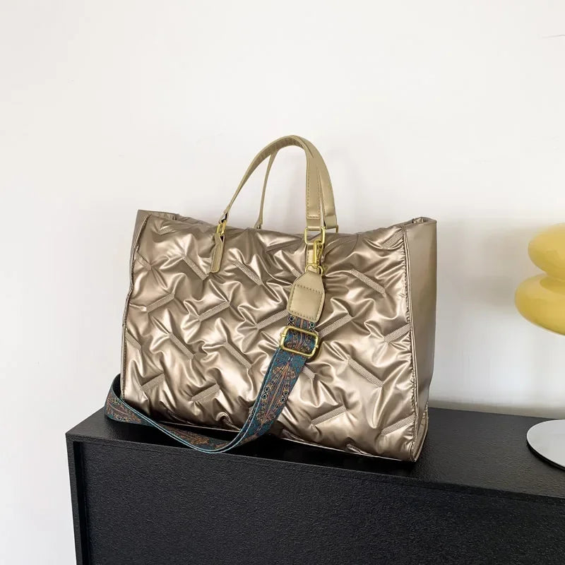 Padded Quilted Tote Bag for Women – Lightweight Nylon Large Capacity Shoulder & Crossbody Bag