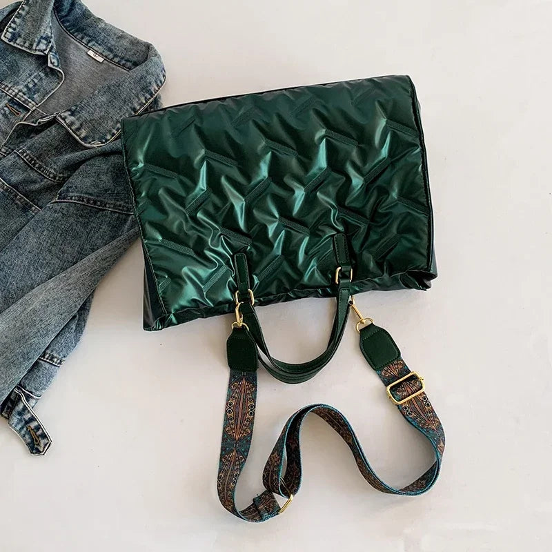 Padded Quilted Tote Bag for Women – Lightweight Nylon Large Capacity Shoulder & Crossbody Bag