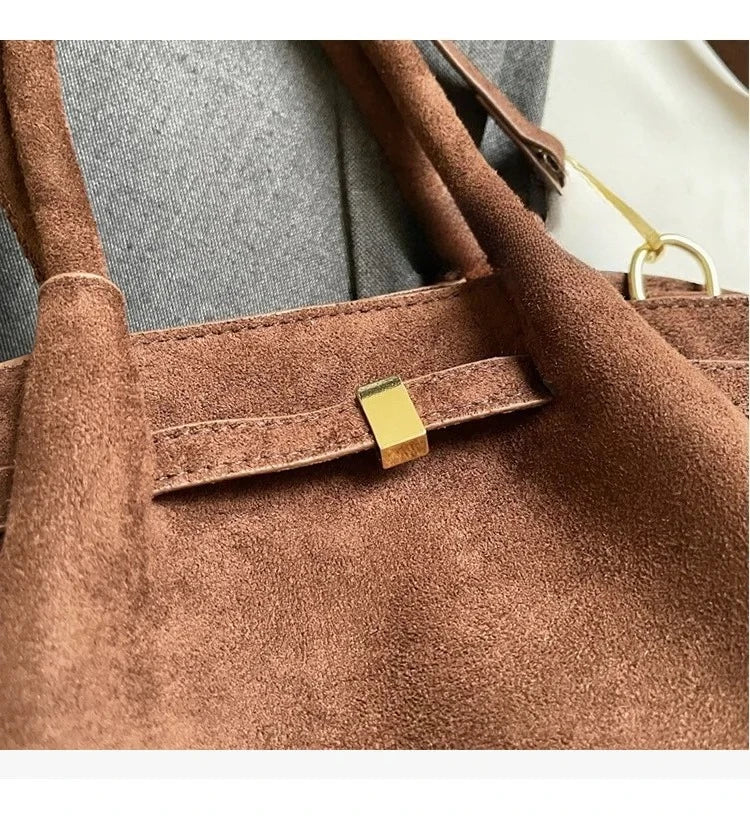 Matte Suede Leather Tote Bag for Women – Large Capacity Retro Shoulder & Crossbody Handbag