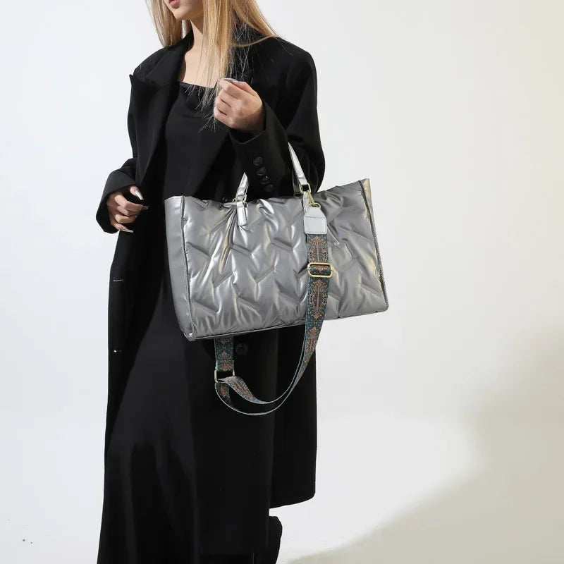 Padded Quilted Tote Bag for Women – Lightweight Nylon Large Capacity Shoulder & Crossbody Bag