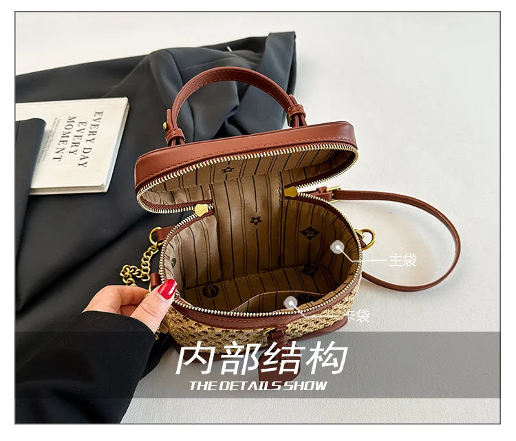 Woven Raffia Mini Handbag – Top Handle & Single-Shoulder Bag