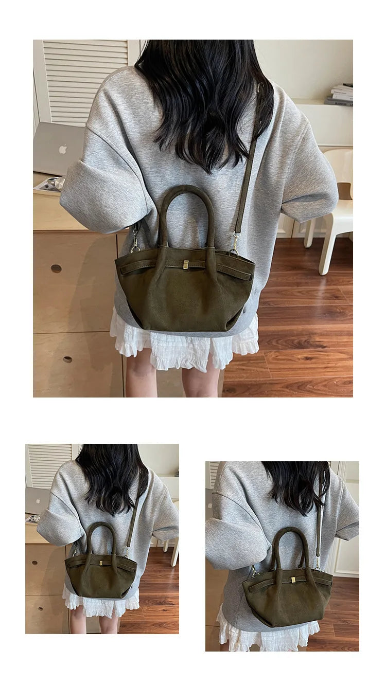 Matte Suede Leather Tote Bag for Women – Large Capacity Retro Shoulder & Crossbody Handbag