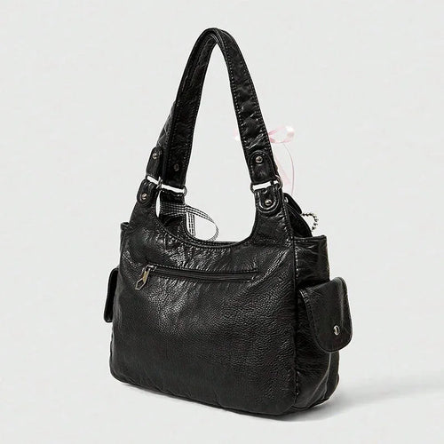 Fashionable Women's Shoulder Handbag with Bow Pendant – Large Capacity Casual Armpit Bag for Work & Shopping