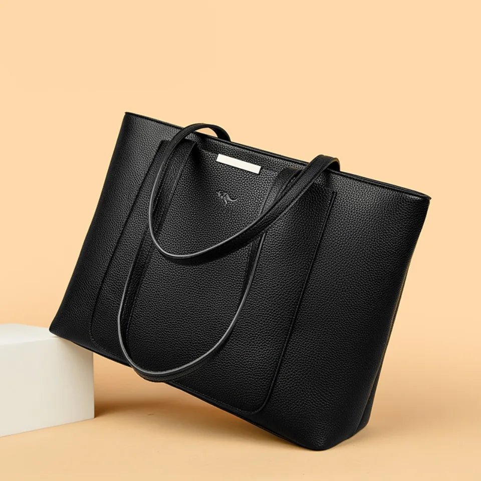 Large Capacity PU Leather Tote Bag for Women – Minimalist Shoulder Handbag for Work & Daily Commute