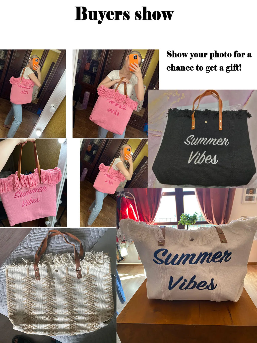 Summer Vibes Beach Tote Bag – Large Tassel Shoulder Bag