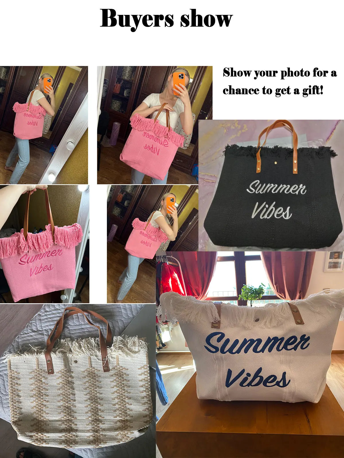 Summer Vibes Beach Tote Bag – Large Tassel Shoulder Bag