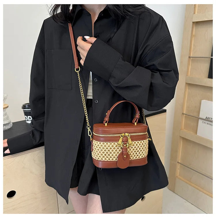 Woven Raffia Mini Handbag – Top Handle & Single-Shoulder Bag