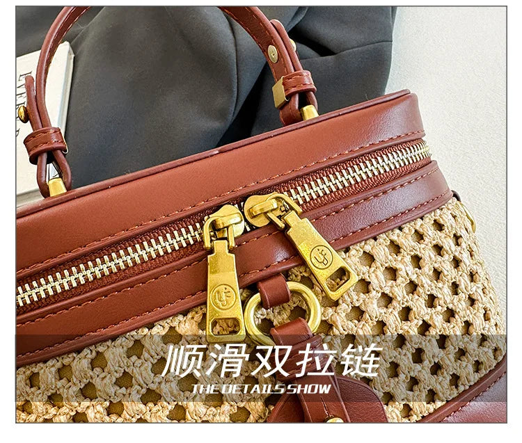 Woven Raffia Mini Handbag – Top Handle & Single-Shoulder Bag