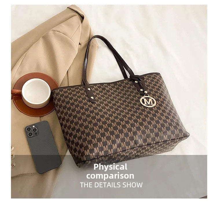 Printed PU Leather Tote Bag for Women – Large Capacity Commuter & College Handbag