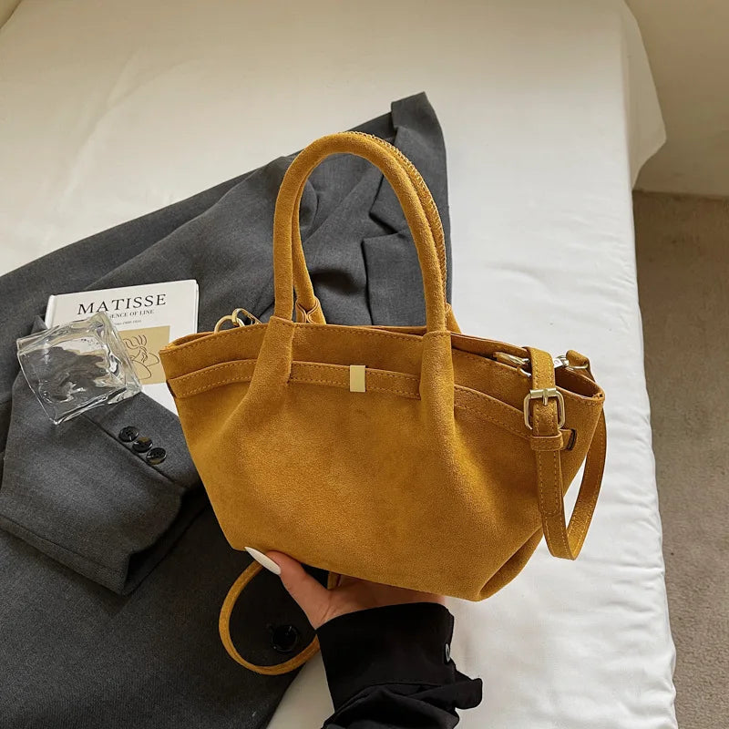 Matte Suede Leather Tote Bag for Women – Large Capacity Retro Shoulder & Crossbody Handbag