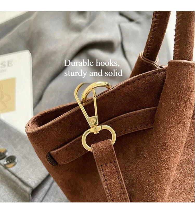 Matte Suede Leather Tote Bag for Women – Large Capacity Retro Shoulder & Crossbody Handbag