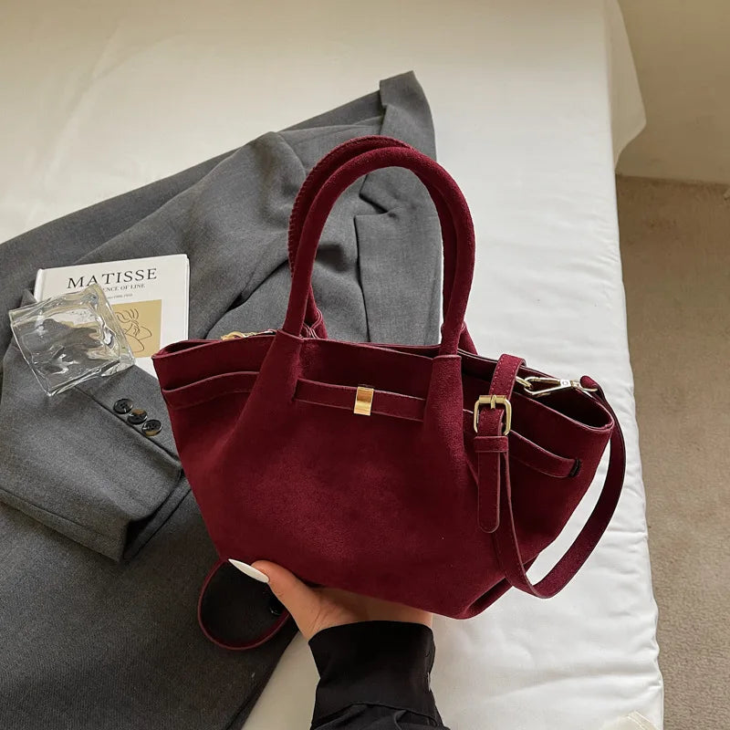 Matte Suede Leather Tote Bag for Women – Large Capacity Retro Shoulder & Crossbody Handbag
