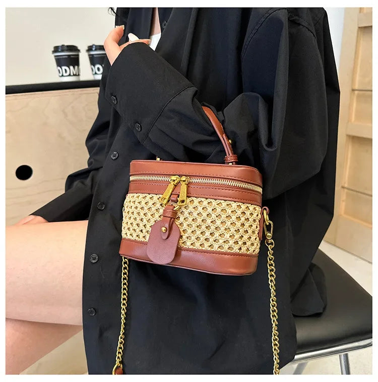Woven Raffia Mini Handbag – Top Handle & Single-Shoulder Bag
