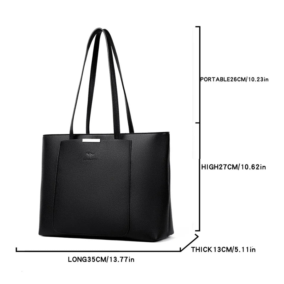 Large Capacity PU Leather Tote Bag for Women – Minimalist Shoulder Handbag for Work & Daily Commute