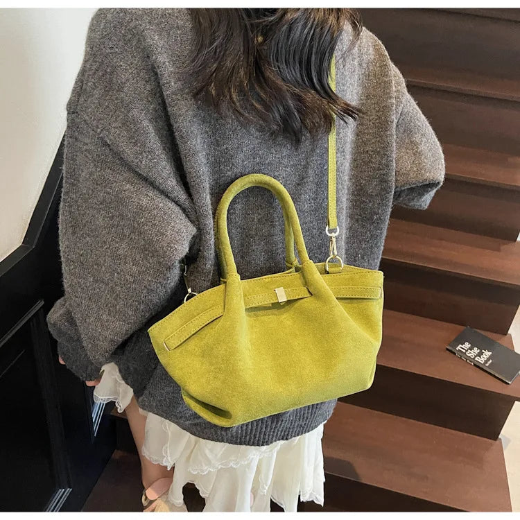 Matte Suede Leather Tote Bag for Women – Large Capacity Retro Shoulder & Crossbody Handbag