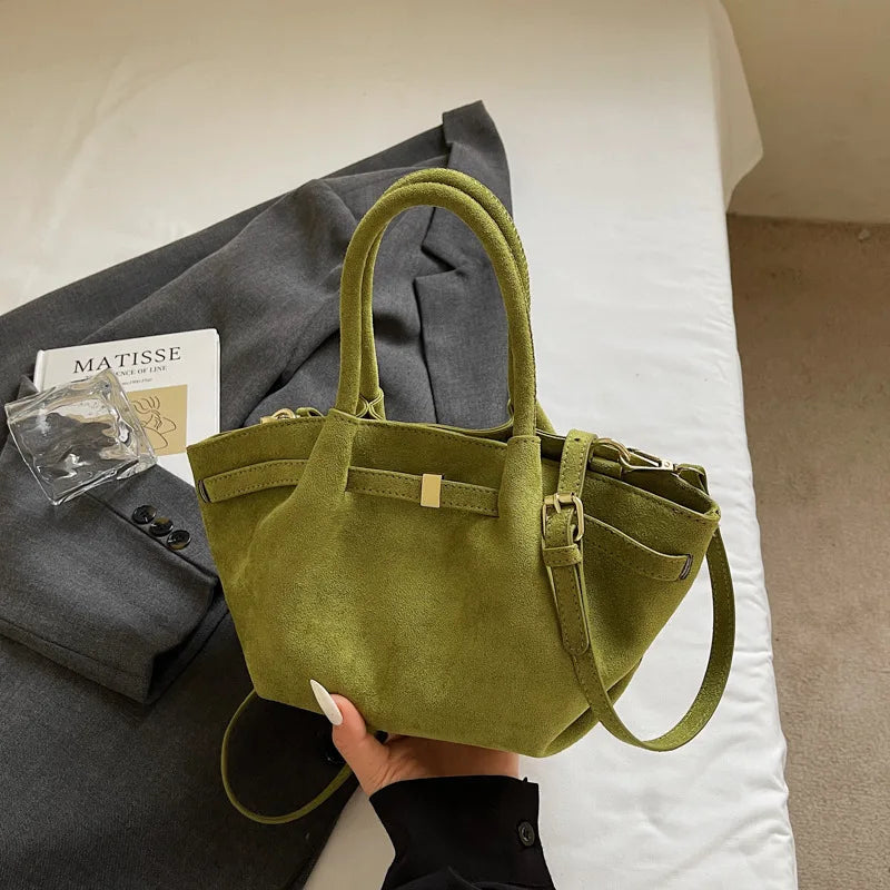 Matte Suede Leather Tote Bag for Women – Large Capacity Retro Shoulder & Crossbody Handbag